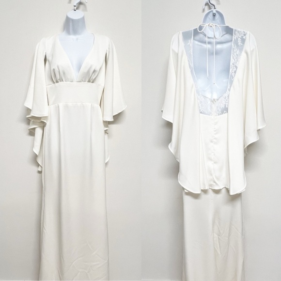 Christopher Paunil Womens Cream Elle A-Line Boatneck Wedding Gown Size 8 - Picture 2 of 10